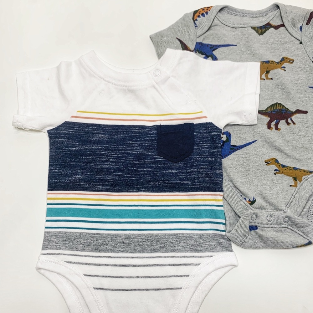 0-3M Boys Stripes & Dinosaurs Onesie 2pc. Bundle